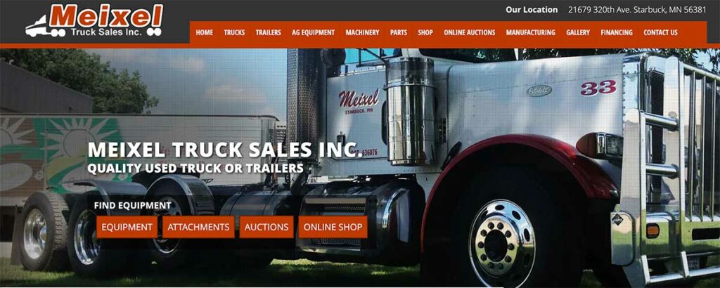 The website header for Meixel Truck Sales Inc., the newest Walkabout Mother Bin dealer.